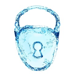 Security sign lock icon made of fresh clean water splash details, illustration on white