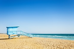 Lifeguard tower on a sandy beach of Santa Monica