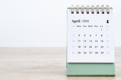 The April 2022 desk calendar on white.