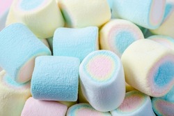Close up Mini colorful marshmallows texture. 
