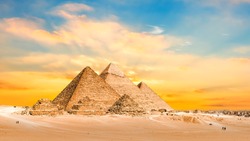 The Great Pyramids of Giza, Egypt at sunset