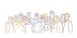 Hand drawn vector illustration of teamwork. Group of people.