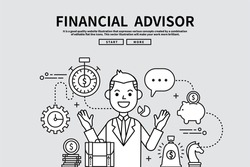 Flat line vector editable graphic illustration, business finance concept, financial advisor