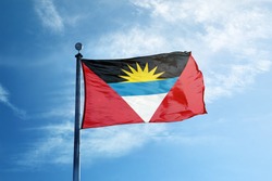 Flag of  Antigua and Barbuda on the mast