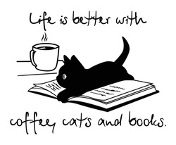 Cat on book and hot coffee vector art