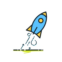 Rocket launch icon outline, Startup, Business opportunity, Aim, Target, Aspiration, Success concept, taking off, Growth, achievement, career growth, ambition