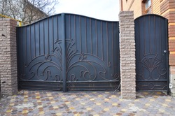Installation of Stone and Metal Fence with Door and Gate for Car. 