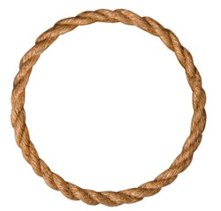 frame made of natural rough rope rolled into an endless ring on a white background