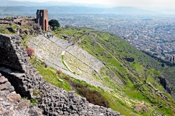 Roman amphitheatre (amphitheater) in the ruins of the ancient city of Pergamum (Pergamon), Turkey.