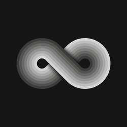 Infinity logo or sport track form, overlapping round geometric shape, shades of gray Infinite loop technology symbol.