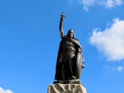 Monument of king Alfred the Great of Wessex, located in Winchester, Hampshire, England