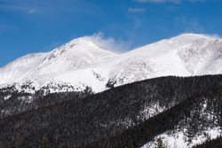 13,391 Foot Parry Peak and 13,130 Foot Eva Peak viewed from Highway 40 on Berthoud Pass, located within the Arapahoe National Forest.

