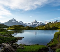 Scenic Mountain Lake Bachalpsee in the morning, Grindelwald, Switzerland