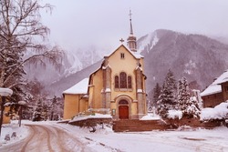 Church in Chamonix, France, French Alps in winter