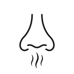 Nose Loss Sense Scent Smell Sign on White Background. Nasal Odor Sniff Outline Pictogram. Nose Human Smell Black Line Icon. Bad Aroma Air Breath Flat Symbol. Isolated Vector Illustration.