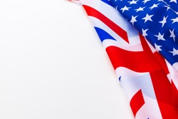 UK flag and USA flag on white background