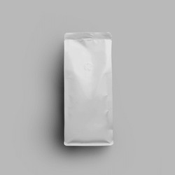 White coffee pouch gusset template, top view, doypack with degassing valve, pack isolated on background. Mockup bag for loose tea, coffee beans, for design, brand, pattern, advertising in coffee shops