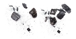 Pieces of broken black wooden coal isolated on white background	