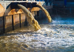 Industrial and factory waste water discharge pipe into the canal and sea