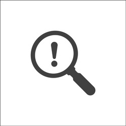 Business Risk Analysis symbol with magnifying glass icon and exclamation mark. Magnifying glass icon and alert, error, alarm, danger symbol. Vector icon
