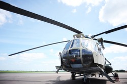 the helicopter in airfield waits for command for take-off