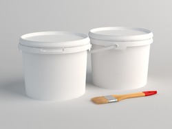 Two Blank White Plastic Buckets. 3D Render