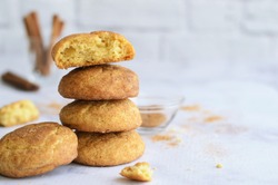 Freshly Baked Cinnamon Cookies, Homemade Snickerdoodle Cookies on Bright Background