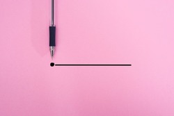 pen in black with an outline to the end point on a pink background. Creativity inspiration idea concept