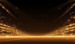 Abstract golden lights on black background