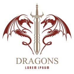 Dragons with sword logo template