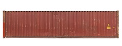 Red shipping container grooved wall straight length frontal tileable texture weathered with some dents rust and scratches isolated on white background