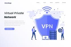 VPN service illustration landing page. Illustrations for websites, landing pages, mobile apps, posters and banners.