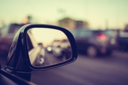 Road Car Rear View Mirror Motion Blur Background (Vintage Style)
