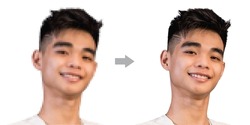 Example of AI Photo upscaling technology - A pixelated picture of a young man on the left, and the the enhanced version on the right.