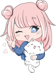 Cute little girl with a white kitten