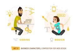 Design Elements For Web Construction. Business Theme in Cartoon Style