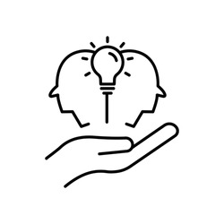 Hand line icon with head and light bulb. Concept of new idea. Idea generation process. Editable stroke. Simple illustration mobile concept and web design. Design template vector