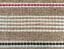 khaki weave burlap texture background with red; blue cotton rope decoration
