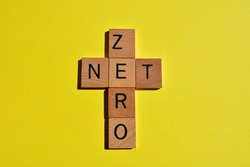 Net Zero, word in crossword form isolated on yellow background