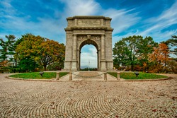 The National Memorial Arch at Valley Forge National Historical Park on an Autumn Day With Clear Blue Skies