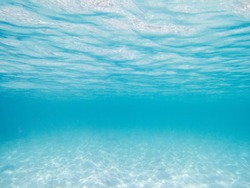 Underwater blue ocean or sea and white sand for background or backdrop