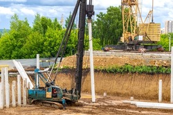 installation of the pile in the design position for driving and forming the pile foundation, selective focus