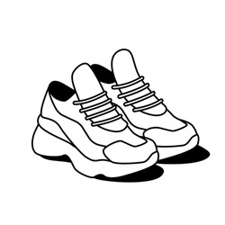 Ugly sneakers vector illustration. Hand drawn linear pair of trendy modern sport shoes isolated on white. Fashion trends, shoes, kicks, outfit concepts.