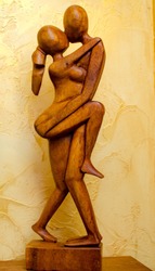 wooden statuette of lovers.handwork
