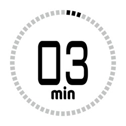 The 3 minutes countdown timer or digital counter timer clock vector icon. Stopwatch vector icon, digital timer.   For smartphone UI or UX countdown timer design.