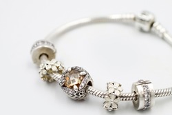 Women's Bracelet Pandora, Charms close-up, jewelry.