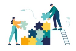 Business concept. Team metaphor. people connecting puzzle elements. Vector illustration flat design style. Symbol of teamwork, cooperation, partnership vector