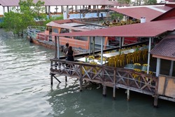 the floating restaurant at the seaside. 