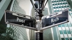 Street Sign the Direction Way to Rich versus Poor
