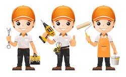 Tools set house service repair with character mascot cartoon vector